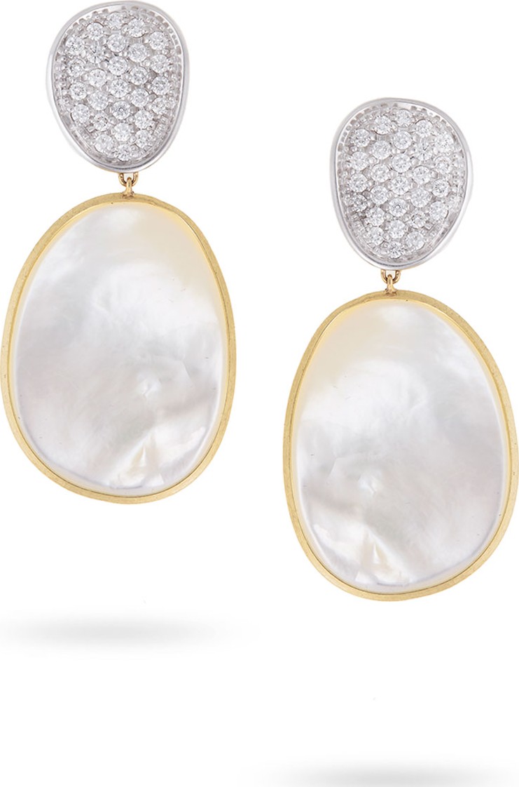 Marco Bicego Lunaria Large Drop Earrings with White Mother-of-Pearl & Diamonds, 1.06 tdcw