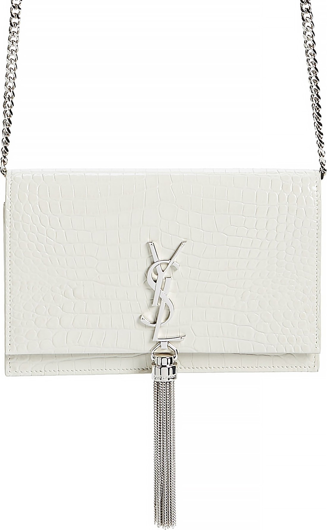 Saint Laurent Kate Croc Embossed Leather Wallet on a Chain