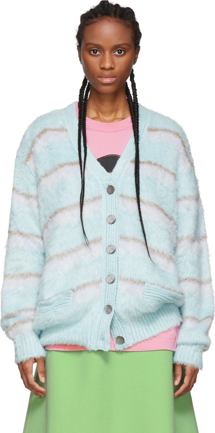 MARC JACOBS Blue Striped Silk Cardigan