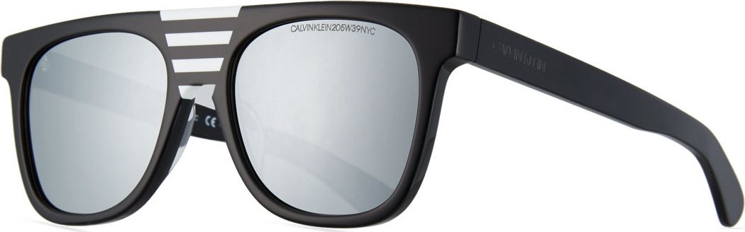 Calvin Klein 205W39NYC Flattop Acetate Mirrored Sunglasses w/ Contrast Striped Nose Bridge