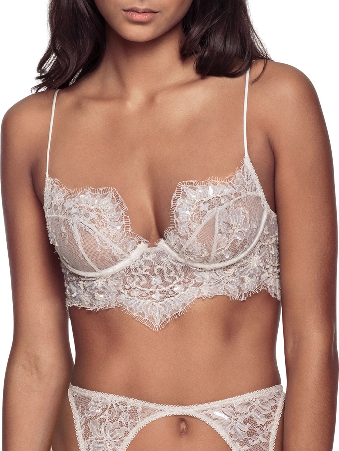 Kiki De Montparnasse Embellished Lace Longline  Lace-Up Bra
