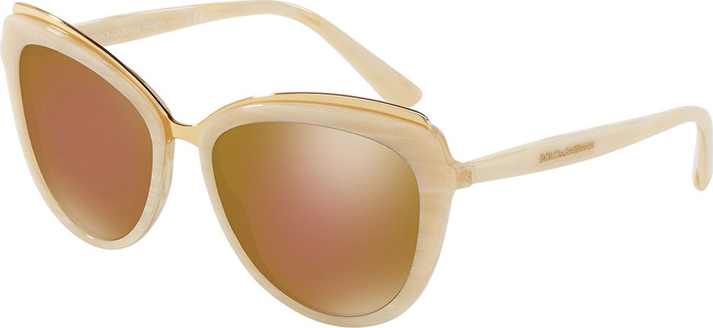 Dolce & Gabbana Metal-Trim Mirrored Iridescent Cat-Eye Sunglasses, Beige