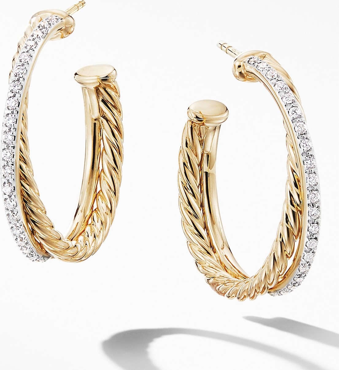 David Yurman Medium Crossover Hoop Earrings with Diamonds