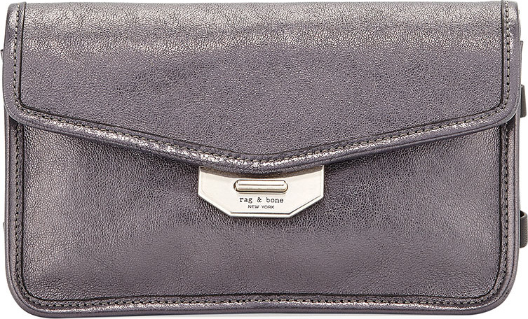 Rag & Bone Field Metallic Faux-Leather Clutch Bag with Strap