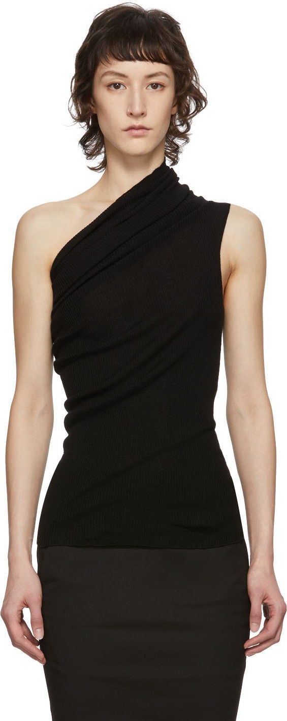 Rick Owens Black One Shoulder Tank Top
