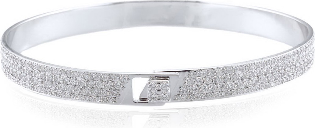 Alessa Jewelry Spectrum 18k White Gold Bangle w/ Pave Diamonds, Size 17