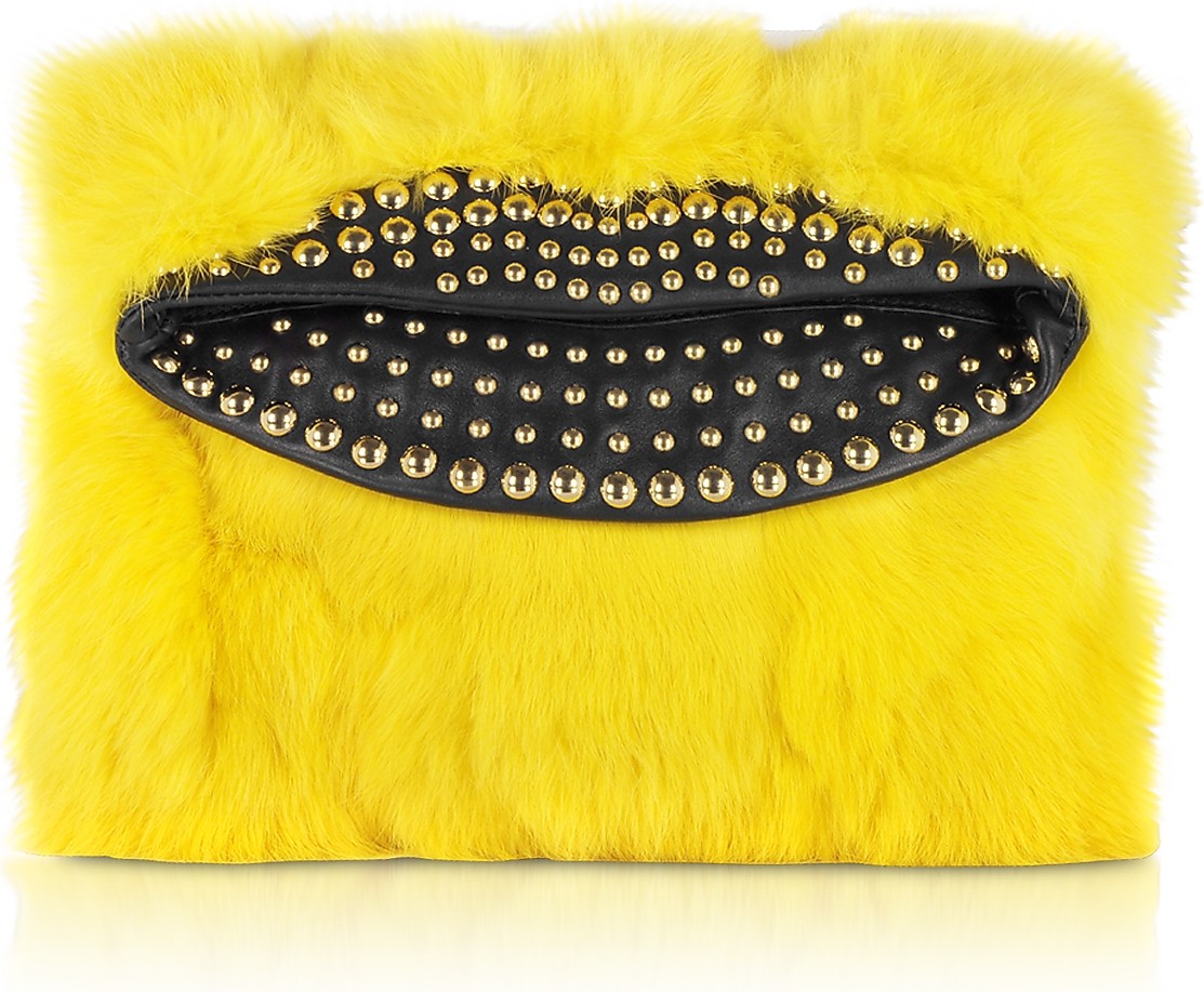 Just Cavalli Furry Foldover Clutch w/Studs