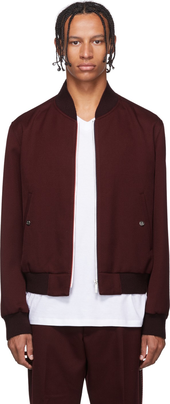 Thom Browne Burgundy School Uniform Bomber Jacket