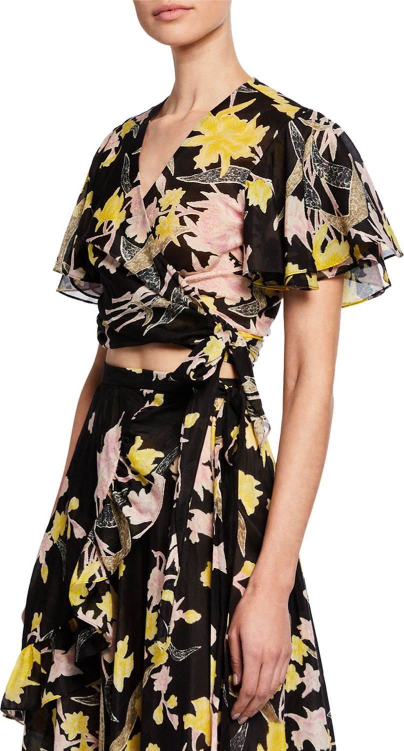 DIANE von FURSTENBERG Sara Floral Flutter-Sleeve Wrap Top