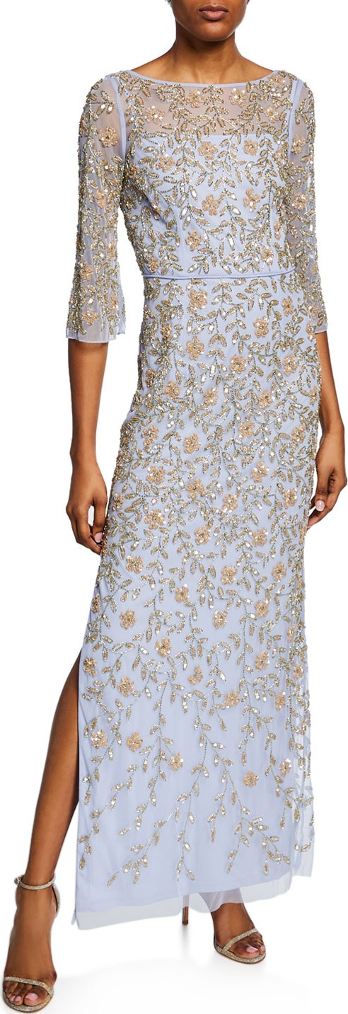 Aidan Mattox V-Back Beaded Column Gown