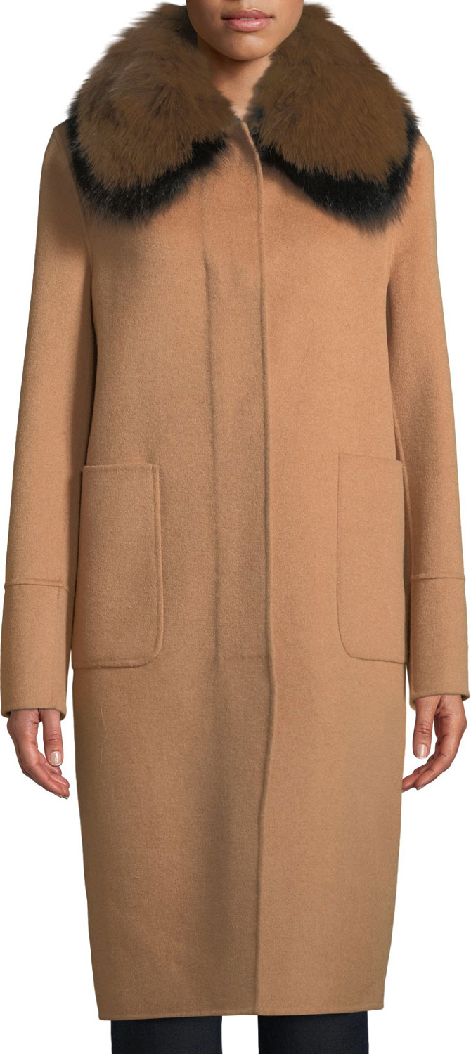 Derek Lam 10 Crosby Long Wool-Blend Coat w/ Detachable Fur