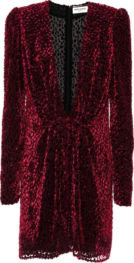 Saint Laurent Flocked velvet silk-blend dress
