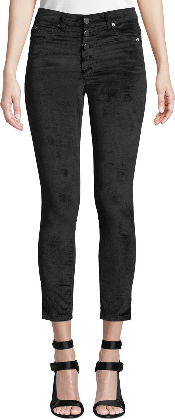 AO.LA by alice + olivia Good High-Rise Button-Fly Velvet Skinny Jeans