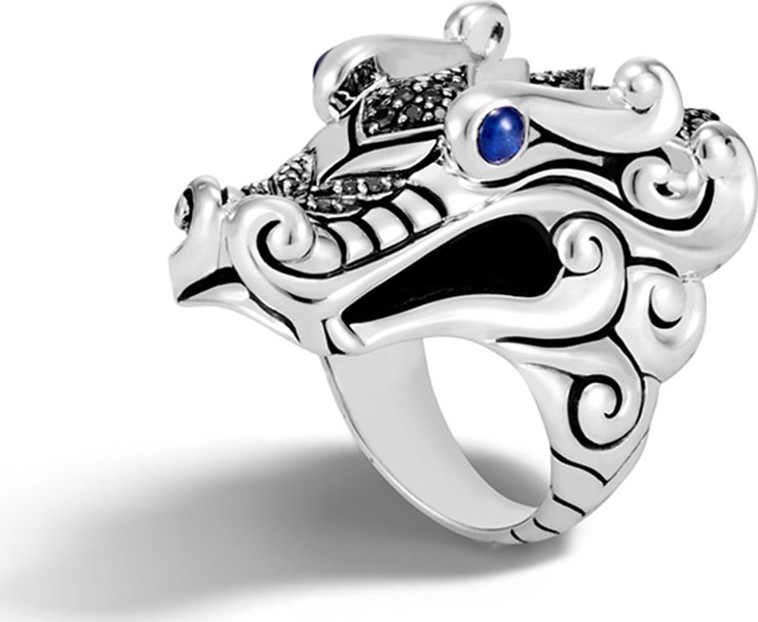 John Hardy Legends Naga Silver Ring with Sapphires, Size 7