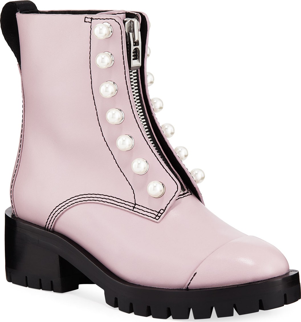 3.1 Phillip Lim Hayett Lug-Sole Zipper Boots w/ Pearly Trim 3.1 Phillip Lim Hayett Lug-Sole Zipper Boots w/ Pearly Trim