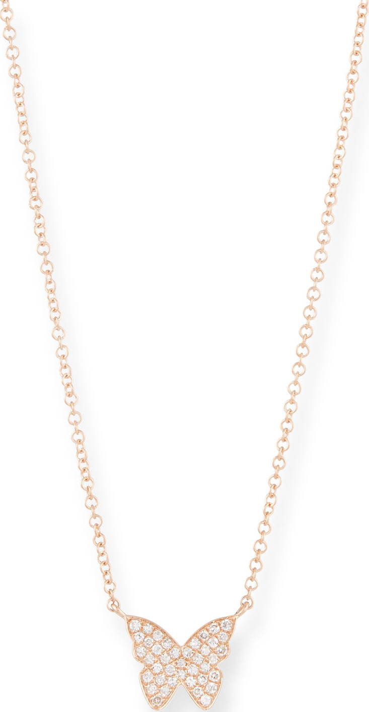 EF Collection 14k Rose Gold Diamond Butterfly Necklace