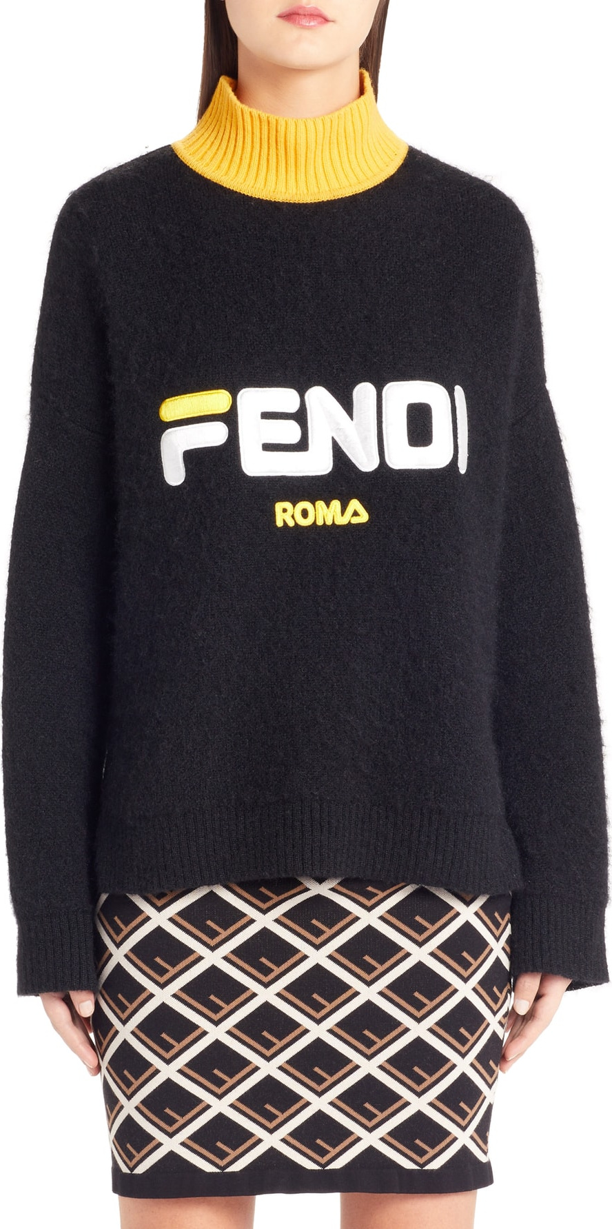 Fendi Sport Logo Wool & Cashmere Turtleneck Sweater