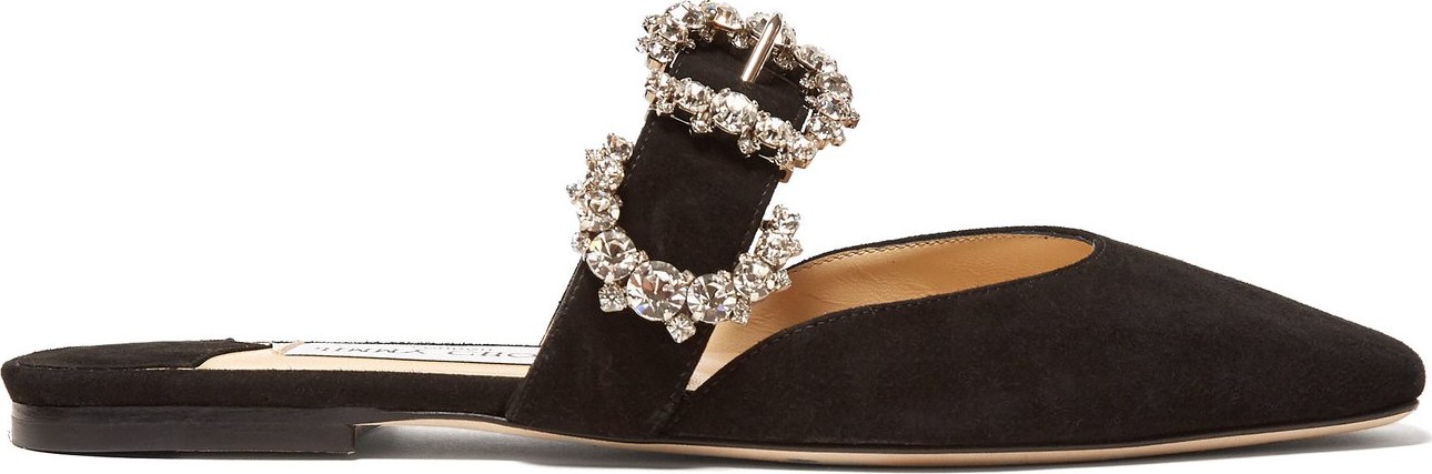 Jimmy Choo Gee crystal-buckle suede backless loafers