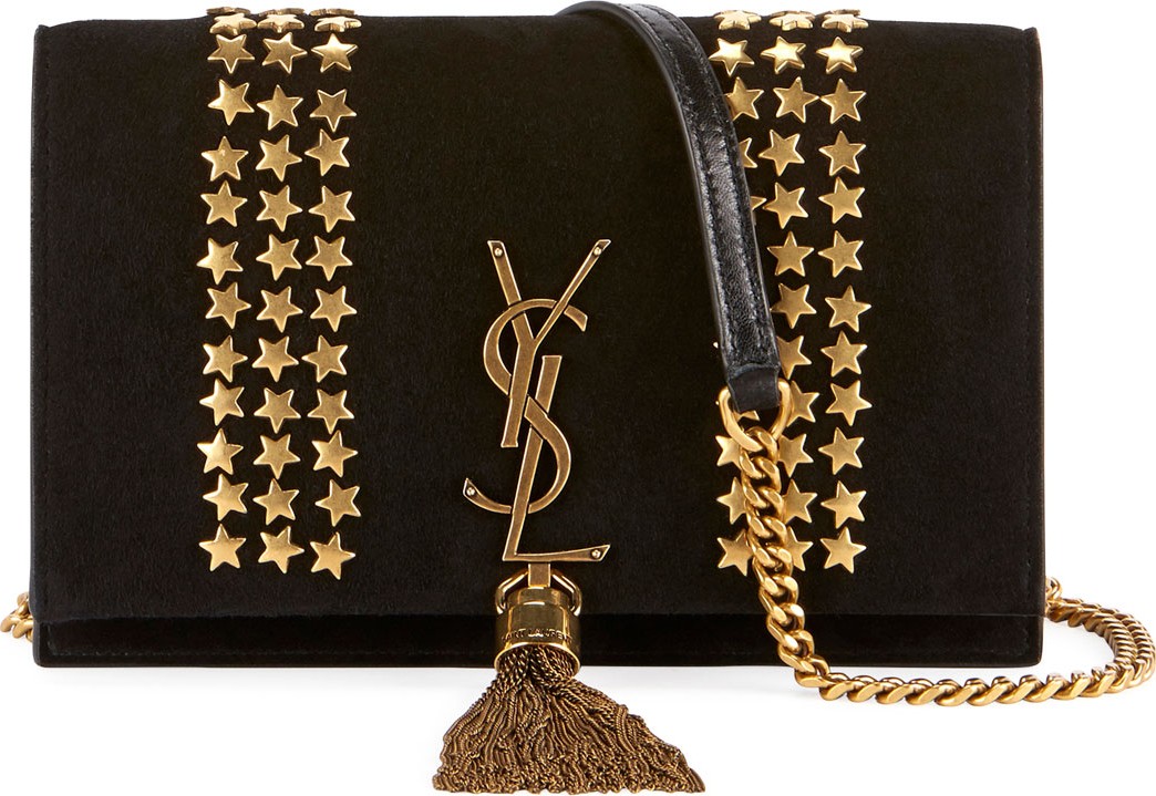 Saint Laurent Kate Monogram YSL Small Star-Studded Suede Chain Crossbody Bag