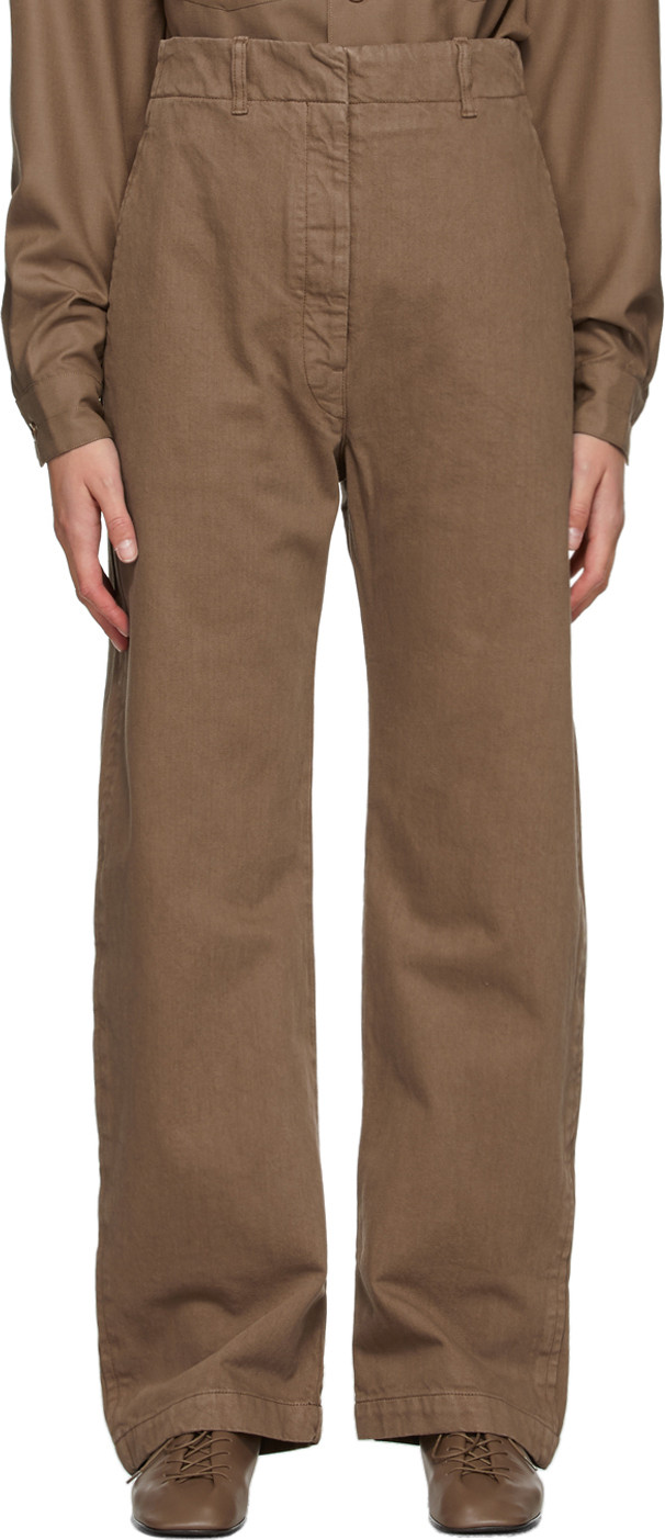 Lemaire - Brown Denim Curved Trousers