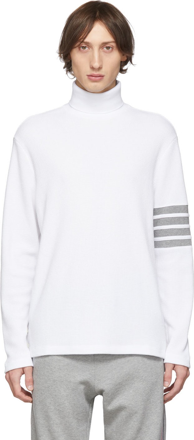 Thom Browne White Waffle Knit 4-Bar Turtleneck