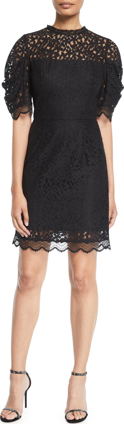 MILLY Kara Short-Sleeve Floral Lace Sheath Dress