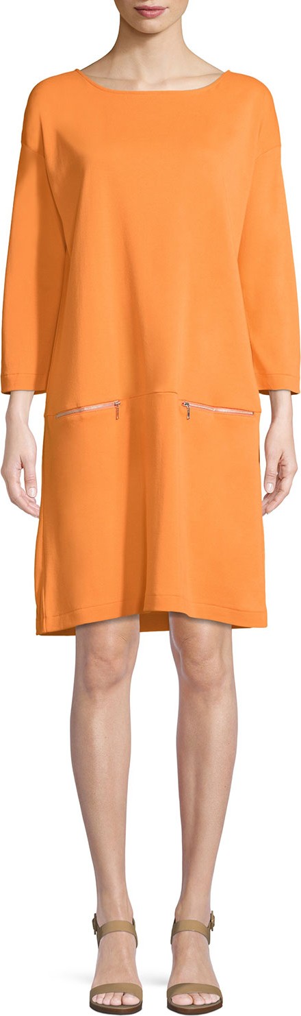 Joan Vass Knit Zip-Pocket Shift Dress