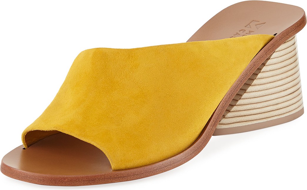 Mercedes Castillo Izar Suede Low-Heel Architectural Slide Sandals