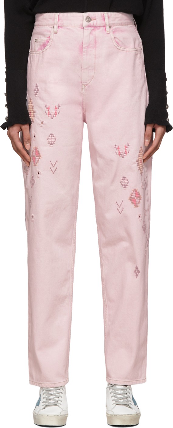 Isabel Marant Etoile Pink Embroidered Corsyb Jeans