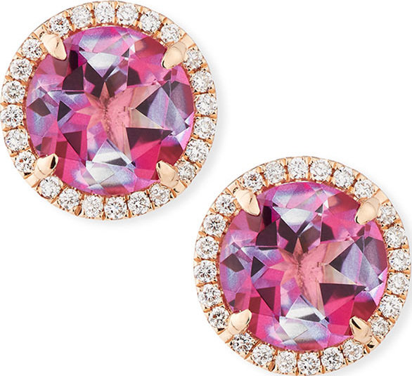 Frederic Sage 18K Rose Gold Pink Topaz Diamond Halo Stud Earrings