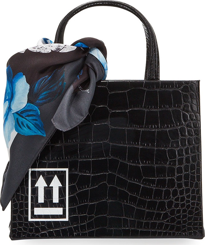 Off White Croc- Embossed Mini Box Bag