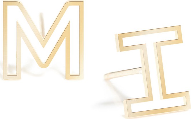 K Kane Personalized 14k Gold Chain Letter Stud Earrings