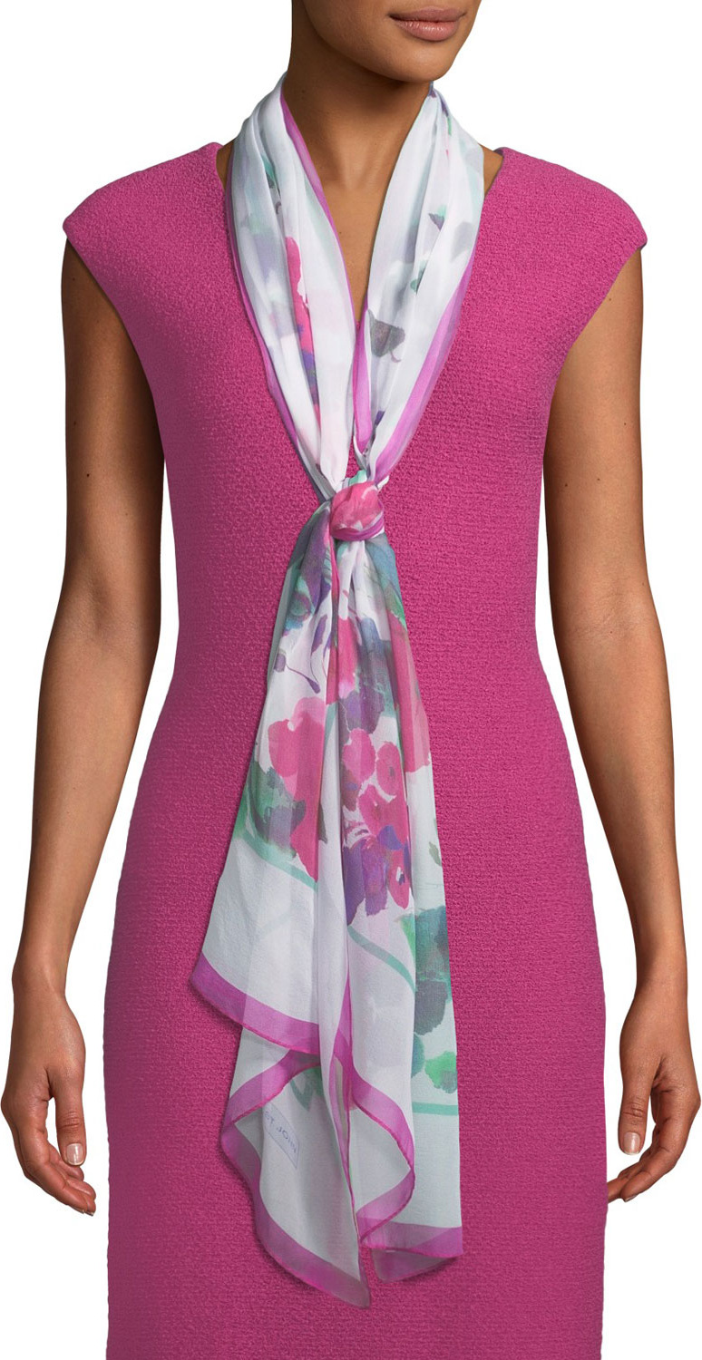 St. John Blossom Floral-Print Silk Scarf