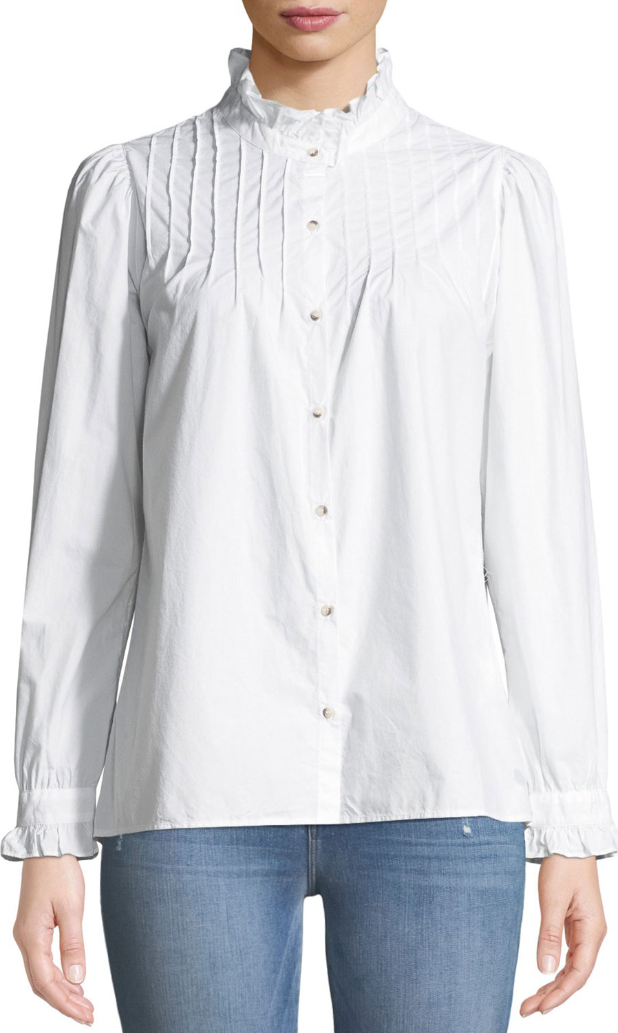 M.i.h Jeans Danvers Pintuck High-Neck Cotton Blouse