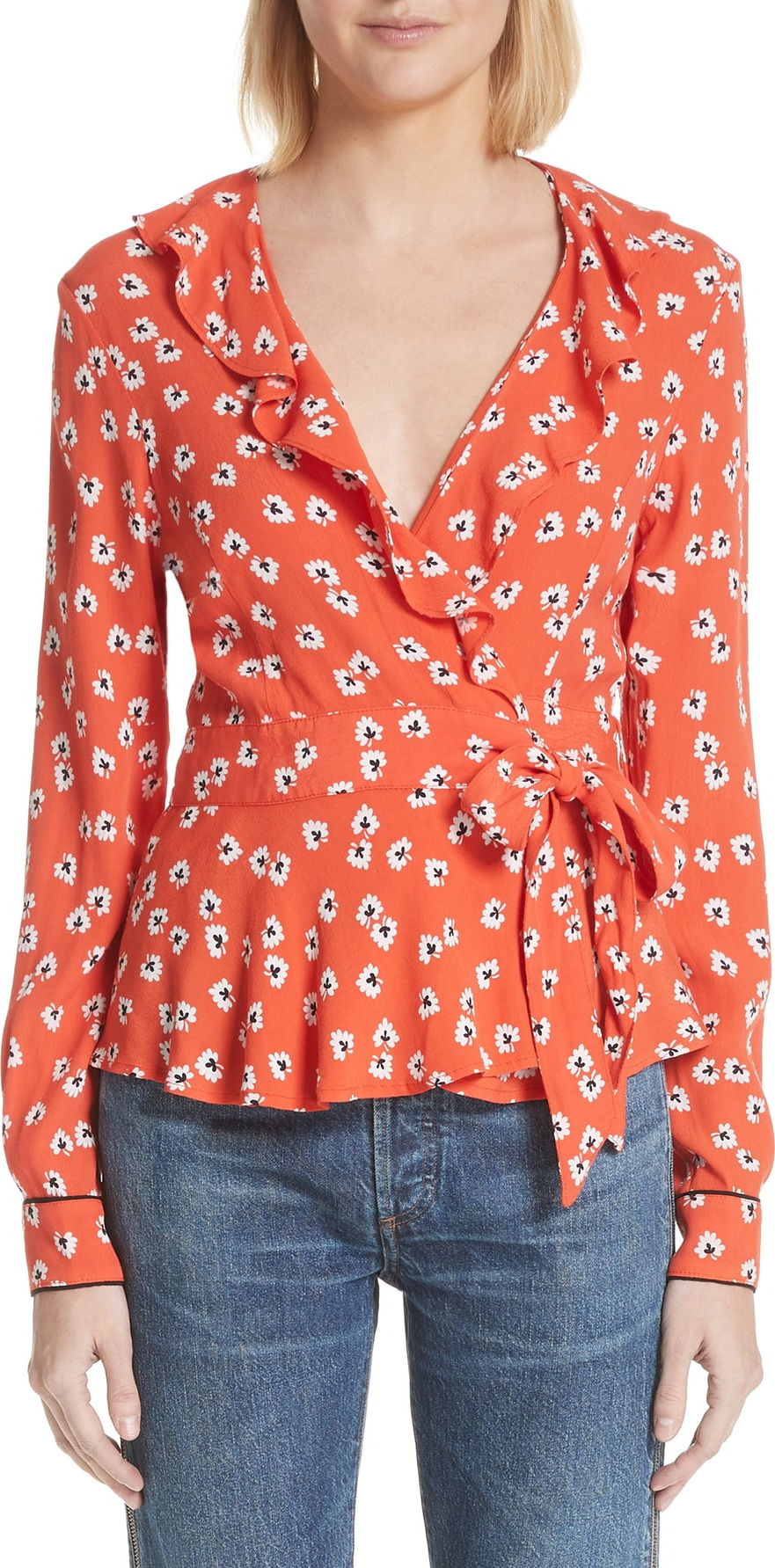 Ganni Silvery Crepe Wrap Blouse