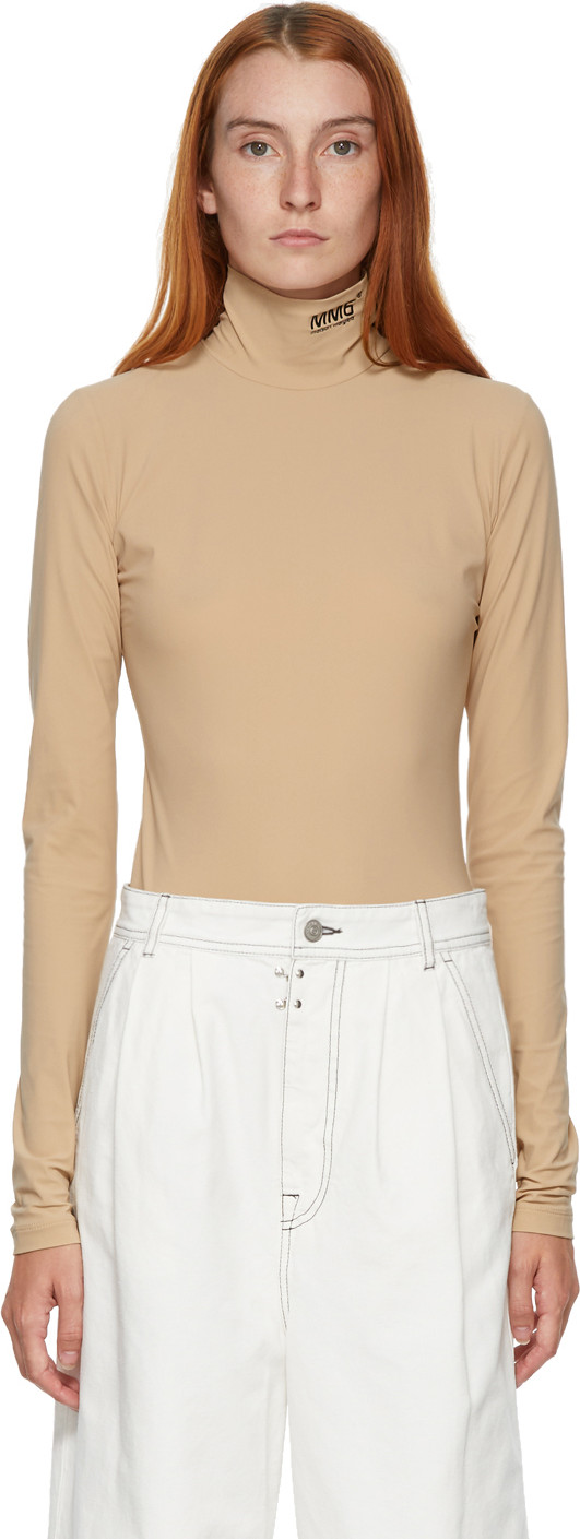MM6 Maison Margiela - SSENSE Exclusive Beige Logo Turtleneck