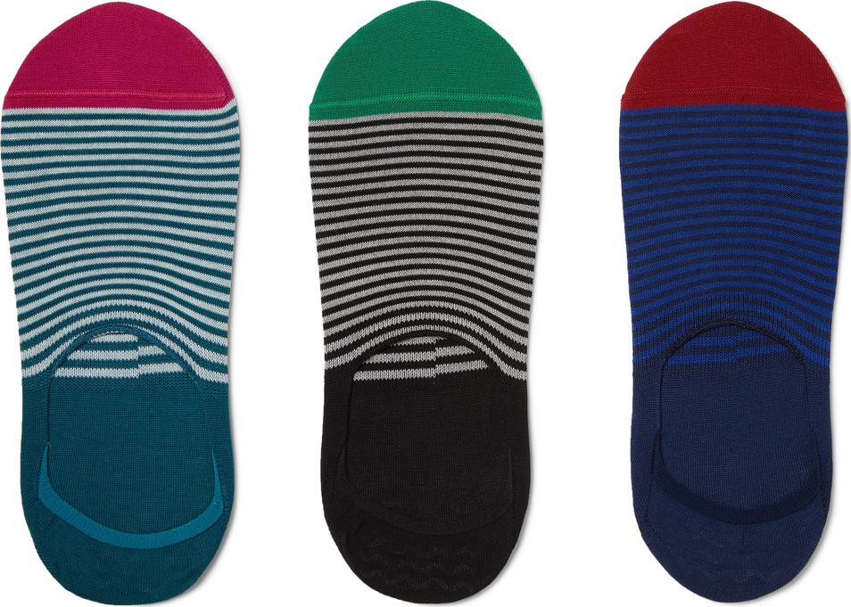 Paul Smith Three-Pack Striped Mercerised Stretch Cotton-Blend No-Show Socks