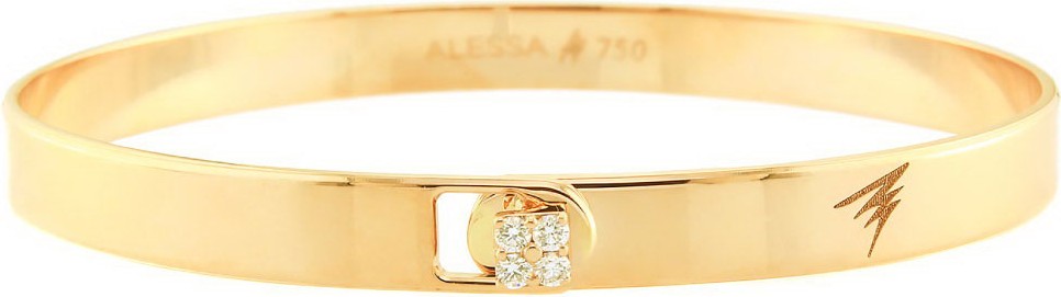Alessa Jewelry Spectrum 18k Yellow Gold Bangle w/ Diamond Clasp, Size 18