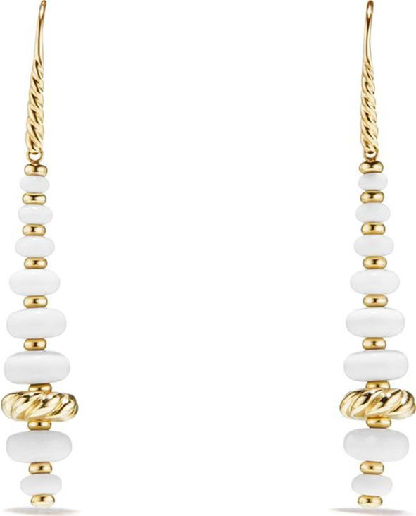 David Yurman 18k Gold Rio Rondelle Drop Earrings in White Agate