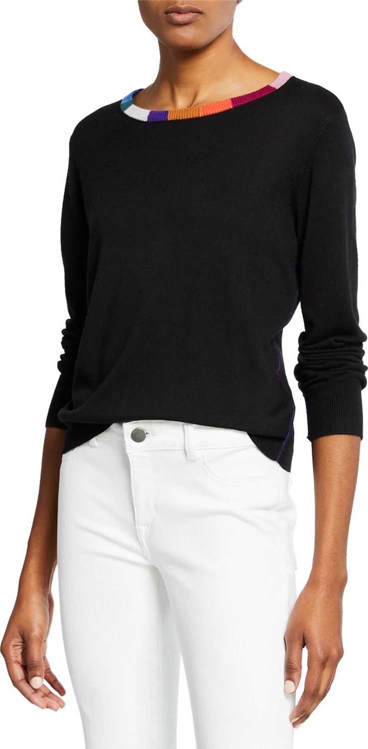 Splendid x Margherita Cashmere-Blend Sweater with Colorful Neckline