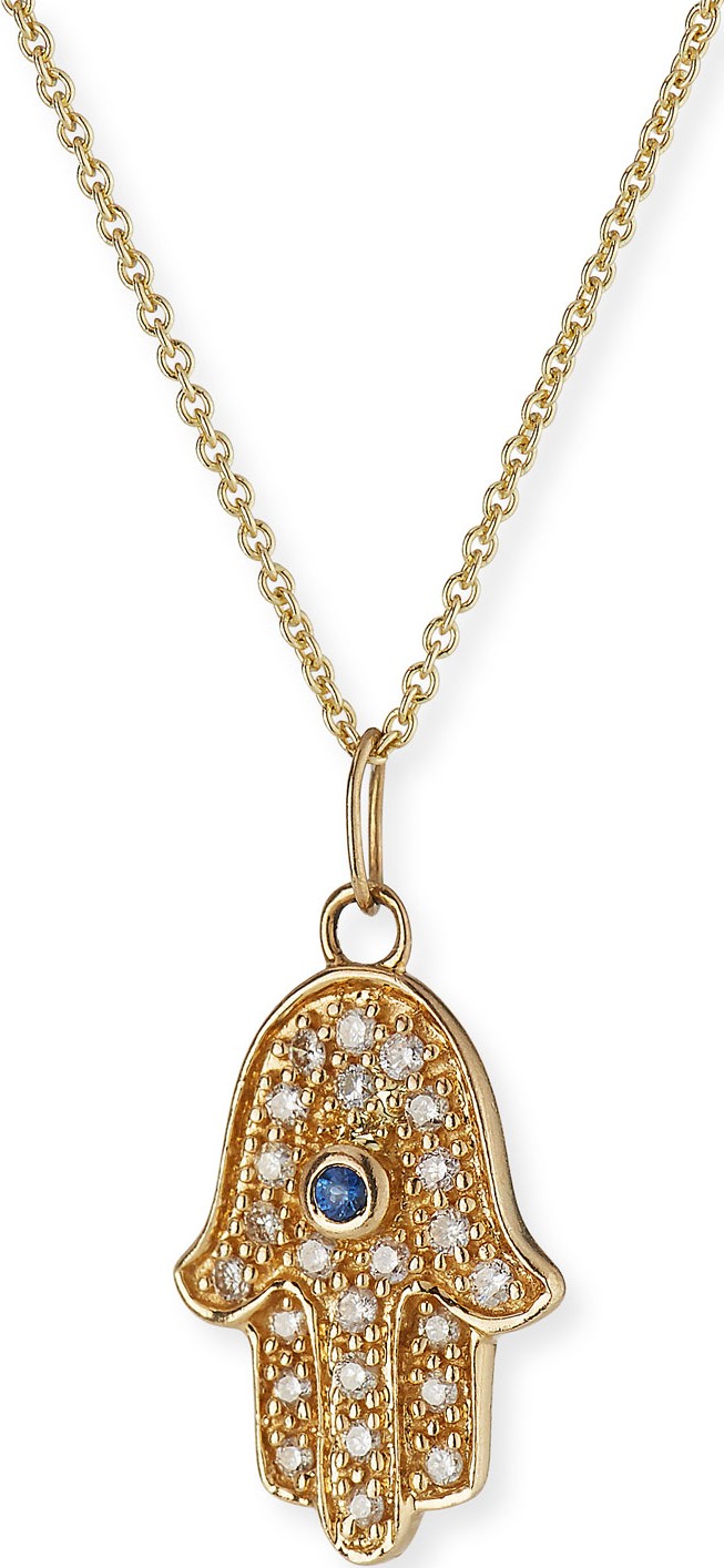 Sydney Evan 14k Diamond & Sapphire Hamsa Charm Necklace