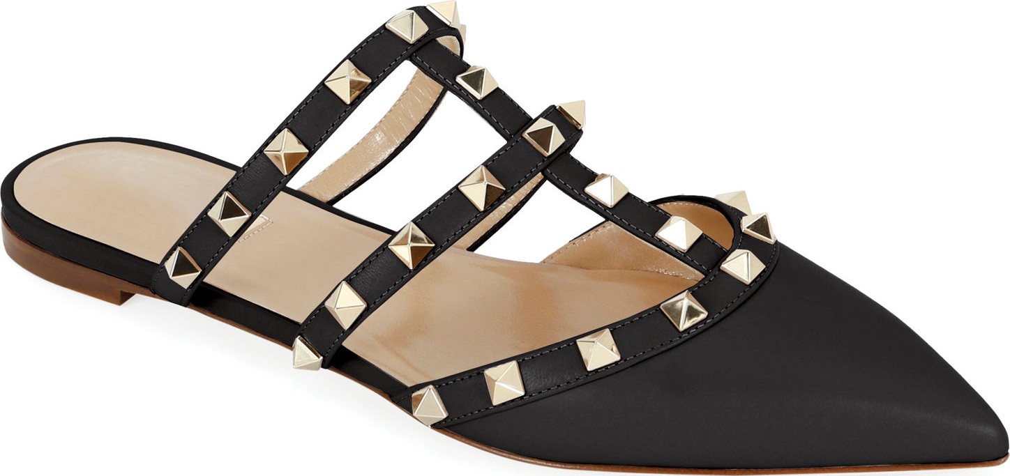 Valentino Rockstud Flat Leather Mules