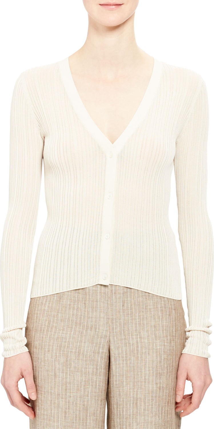 Theory V-Neck Button-Front Pointelle Cardigan