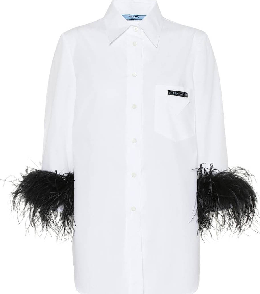 Prada Feather-trimmed cotton shirt
