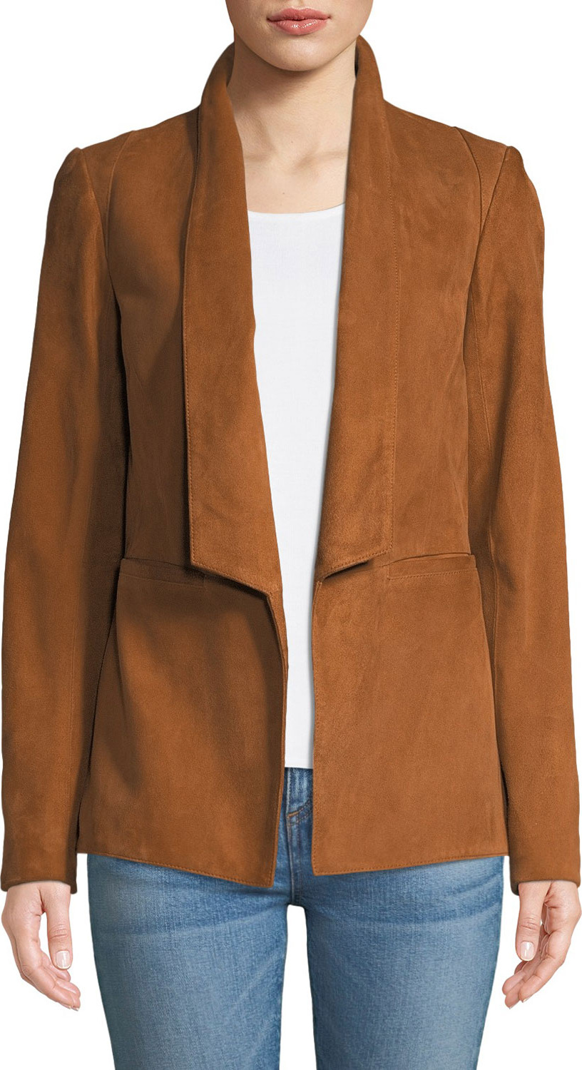 Veronica Beard Marten Open-Front Suede Jacket