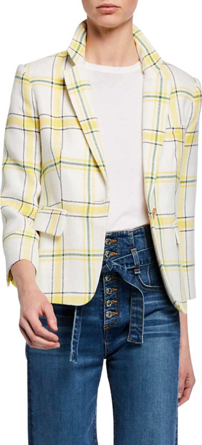Veronica Beard Schoolboy Shrunken Plaid Jacket