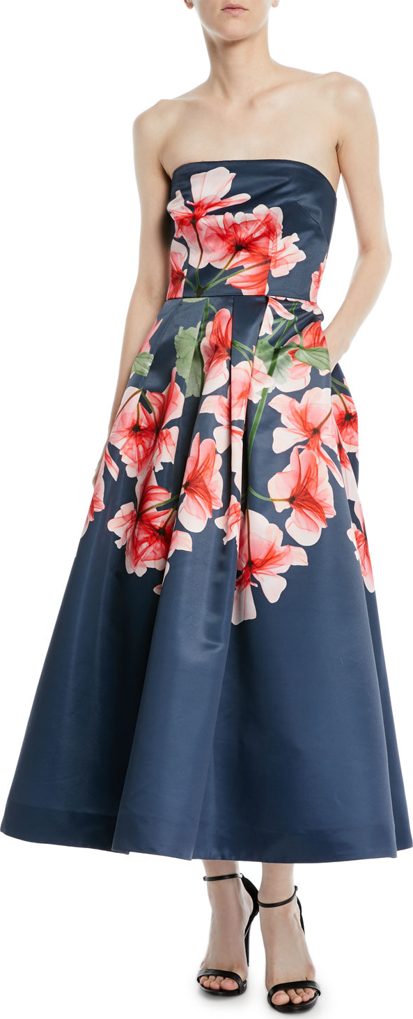 David Meister Strapless Fit-&-Flare Floral Dress w/ Pockets