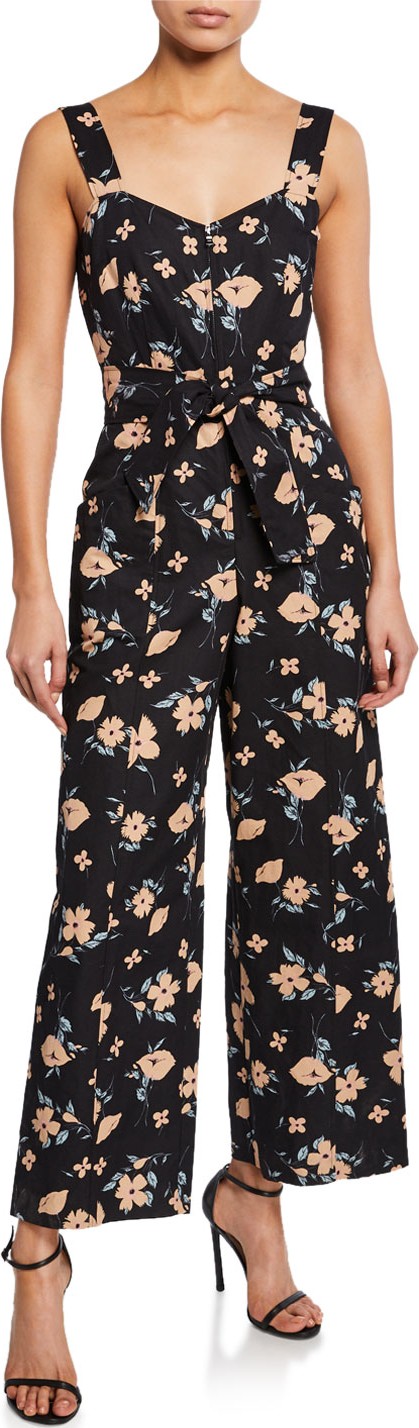 Rebecca Taylor Daniella Floral-Print Sweetheart Sleeveless Jumpsuit