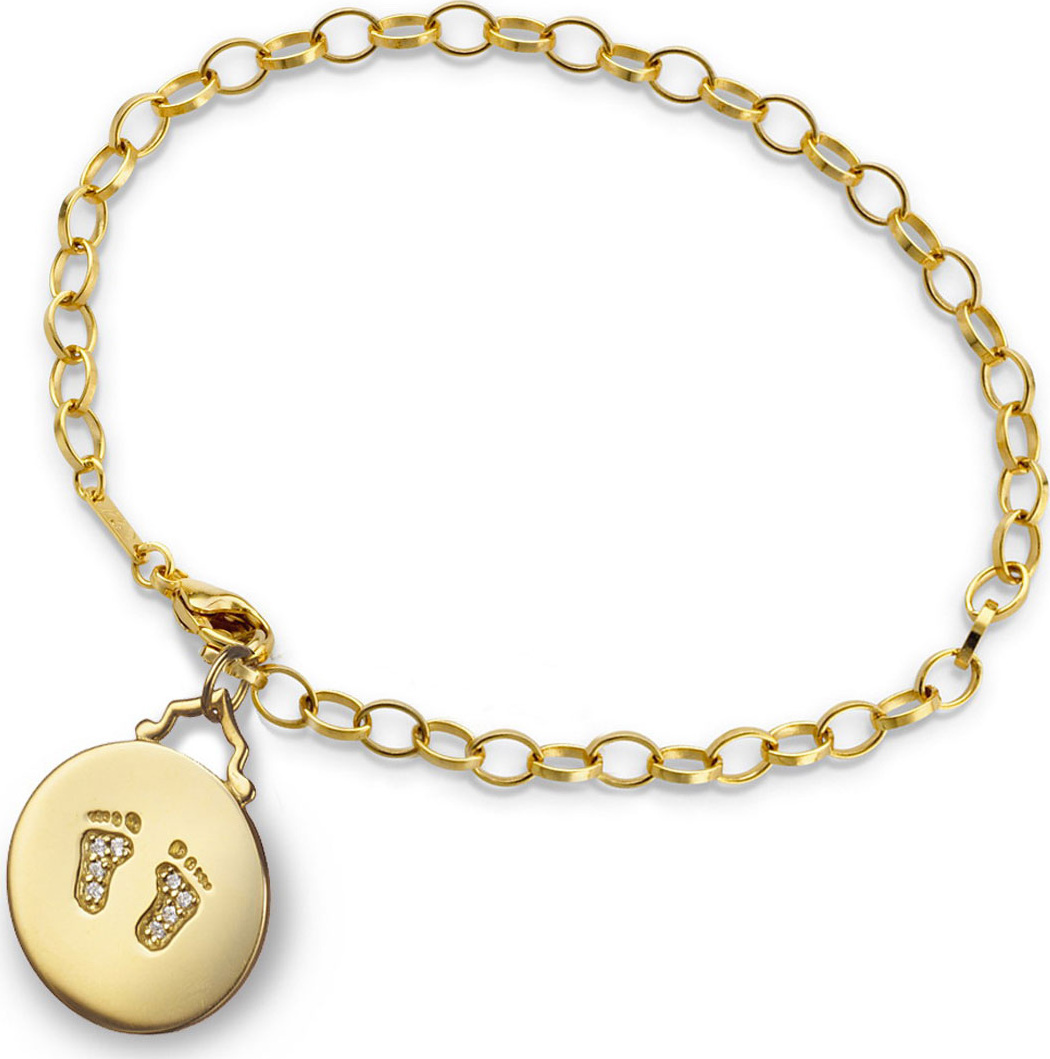 Monica Rich Kosann 18k Yellow Gold Small Baby Feet Charm Bracelet w/ Diamonds