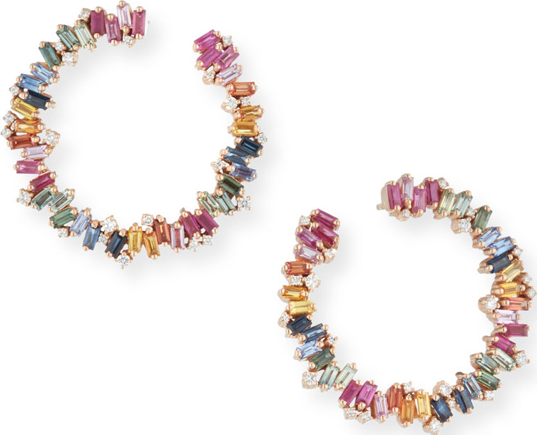 Suzanne Kalan 18k Rose Gold Rainbow Fireworks Spiral Hoop Earrings